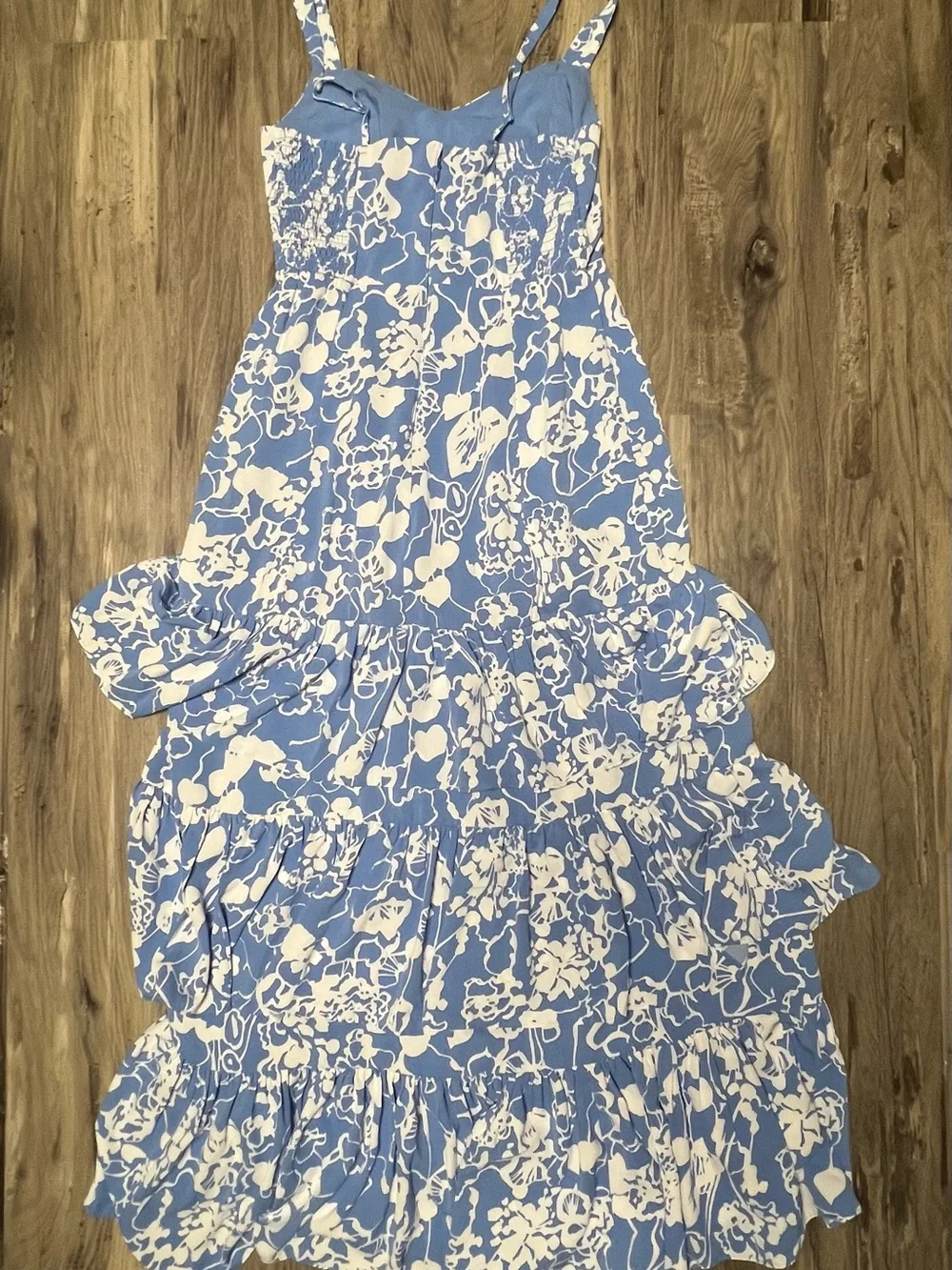 Abercrombie & Fitch Drama Ruffle Tiered French Blue Floral Maxi Dress